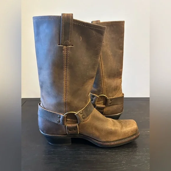 Frye Harness 12R Brown Leather Boots Square Toed Women’s Size 10 M - Picture 7 of 10